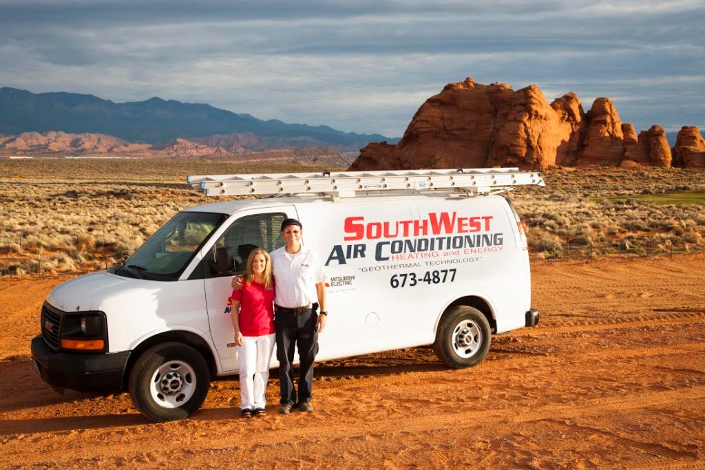 Picture of Southwest Air Conditioning Heating & Energy LLC van out in the deserts around St George